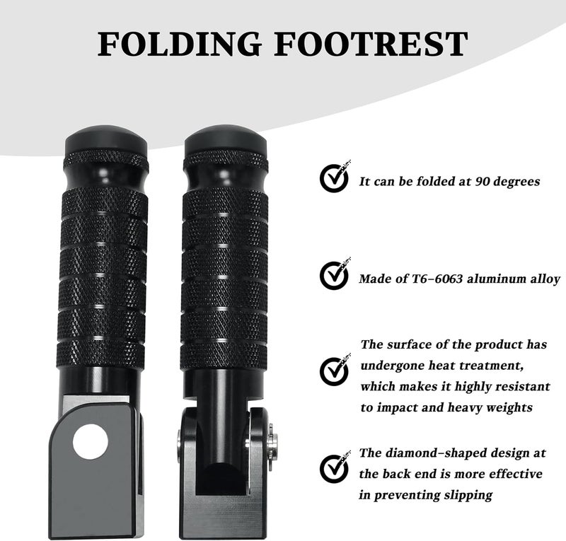 VUOZIP M8 Universal CNC Motorcycle Foot Pegs Degree Foldable Bike Pegs Aluminum Fit Electric Car Motorbike Scooter Mini Bike Ebike Dirt Bike Go Kart Honda Yamaha Suzuki Aprilia Super73 (Black, Type A) - Image 5